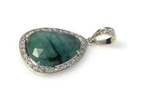 Emerald Diamond Pendant, Natural Emerald Sterling Silver Pendant, May Birthstone Pendant, Pave Diamond Pendant, 1.40” x 0.75”