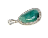 Emerald Diamond Pendant, Natural Emerald Sterling Silver Pendant, May Birthstone Pendant, Pave Diamond Pendant, 1.75” x 0.80”