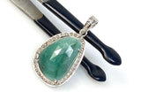 Emerald Diamond Pendant, Natural Emerald Sterling Silver Pendant, May Birthstone Pendant, Pave Diamond Pendant, 1.75” x 0.80”