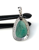 Emerald Diamond Pendant, Natural Emerald Sterling Silver Pendant, May Birthstone Pendant, Pave Diamond Pendant, 1.75” x 0.80”