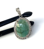 Emerald Diamond Pendant, Natural Emerald Sterling Silver Pendant, May Birthstone Pendant, Pave Diamond Pendant, 1.40” x 0.75”