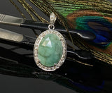 Emerald Diamond Pendant, Natural Emerald Sterling Silver Pendant, May Birthstone Pendant, Pave Diamond Pendant, 1.40” x 0.75”