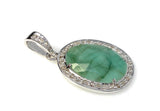 Emerald Diamond Pendant, Natural Emerald Sterling Silver Pendant, May Birthstone Pendant, Pave Diamond Pendant, 1.40” x 0.75”
