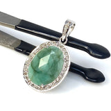 Emerald Diamond Pendant, Natural Emerald Sterling Silver Pendant, May Birthstone Pendant, Pave Diamond Pendant, 1.40” x 0.75”