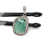 Emerald Diamond Pendant, Natural Emerald Sterling Silver Pendant, May Birthstone Pendant, Pave Diamond Pendant, 1.25” x 0.75”