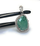 Emerald Diamond Pendant, Natural Emerald Sterling Silver Pendant, May Birthstone Pendant, Pave Diamond Pendant, 1.25” x 0.75”