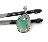 Emerald Diamond Pendant, Natural Emerald Sterling Silver Pendant, May Birthstone Pendant, Pave Diamond Pendant, 1.25” x 0.75”