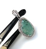 Emerald Diamond Pendant, Natural Emerald Sterling Silver Pendant, May Birthstone Pendant, Pave Diamond Pendant, 1.25” x 0.75”