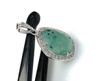 Emerald Diamond Pendant, Natural Emerald Sterling Silver Pendant, May Birthstone Pendant, Pave Diamond Pendant, 1.25” x 0.75”