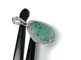 Emerald Diamond Pendant, Natural Emerald Sterling Silver Pendant, May Birthstone Pendant, Pave Diamond Pendant, 1.25” x 0.75”
