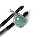 Emerald Diamond Pendant, Natural Emerald Sterling Silver Pendant, May Birthstone Pendant, Pave Diamond Pendant, 1.25” x 0.75”