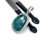 Emerald Diamond Pendant, Natural Emerald Sterling Silver Pendant, May Birthstone Pendant, Pave Diamond Pendant, 1.40” x 0.75”
