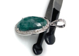 Emerald Diamond Pendant, Natural Emerald Sterling Silver Pendant, May Birthstone Pendant, Pave Diamond Pendant, 1.40” x 0.75”