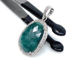 Emerald Diamond Pendant, Natural Emerald Sterling Silver Pendant, May Birthstone Pendant, Pave Diamond Pendant, 1.40” x 0.75”