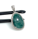 Emerald Diamond Pendant, Natural Emerald Sterling Silver Pendant, May Birthstone Pendant, Pave Diamond Pendant, 1.40” x 0.75”