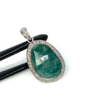Emerald Diamond Pendant, Natural Emerald Sterling Silver Pendant, May Birthstone Pendant, Pave Diamond Pendant, 1.40” x 0.75”