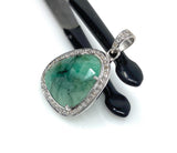 Emerald Diamond Pendant, Natural Emerald Sterling Silver Pendant, May Birthstone Pendant, Pave Diamond Pendant, 1.35” x 0.85”