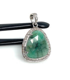Emerald Diamond Pendant, Natural Emerald Sterling Silver Pendant, May Birthstone Pendant, Pave Diamond Pendant, 1.35” x 0.85”