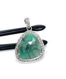 Emerald Diamond Pendant, Natural Emerald Sterling Silver Pendant, May Birthstone Pendant, Pave Diamond Pendant, 1.35” x 0.85”