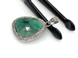 Emerald Diamond Pendant, Natural Emerald Sterling Silver Pendant, May Birthstone Pendant, Pave Diamond Pendant, 1.35” x 0.85”