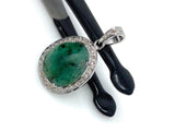 Emerald Diamond Pendant, Natural Emerald Sterling Silver Pendant, May Birthstone Pendant, Pave Diamond Pendant, 1.25” x 0.75”