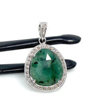 Emerald Diamond Pendant, Natural Emerald Sterling Silver Pendant, May Birthstone Pendant, Pave Diamond Pendant, 1.25” x 0.75”