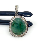 Emerald Diamond Pendant, Natural Emerald Sterling Silver Pendant, May Birthstone Pendant, Pave Diamond Pendant, 1.25” x 0.75”