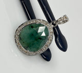Emerald Diamond Pendant, Natural Emerald Sterling Silver Pendant, May Birthstone Pendant, Pave Diamond Pendant, 1.25” x 0.75”