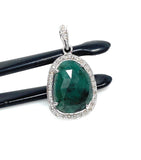Emerald Pave Diamond Silver Pendant, May Birthstone Pendant, Spiritual Crystal Jewelry, Emerald Gemstone Heart Chakra Healing Jewelry Gifts