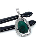 Emerald Pave Diamond Silver Pendant, May Birthstone Pendant, Spiritual Crystal Jewelry, Emerald Gemstone Heart Chakra Healing Jewelry Gifts