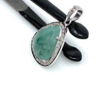 Emerald Diamond Pendant, Natural Emerald Sterling Silver Pendant, May Birthstone Pendant, Pave Diamond Pendant, 1.25” x 0.80”