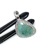 Emerald Diamond Pendant, Natural Emerald Sterling Silver Pendant, May Birthstone Pendant, Pave Diamond Pendant, 1.25” x 0.80”