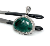Emerald Pendant, May Birthstone Silver Pave Diamond Crystal Pendant, Heart Chakra Balancing Healing Jewelry, Spiritual Gemstone Pendant Gift