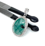 Emerald Diamond Pendant, Natural Emerald Sterling Silver Pendant, May Birthstone Pendant, Pave Diamond Pendant, 1.30” x 0.75”