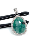 Emerald Diamond Pendant, Natural Emerald Sterling Silver Pendant, May Birthstone Pendant, Pave Diamond Pendant, 1.30” x 0.75”