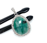 Emerald Diamond Pendant, Natural Emerald Sterling Silver Pendant, May Birthstone Pendant, Pave Diamond Pendant, 1.30” x 0.75”