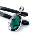 Emerald Diamond Pendant, Natural Emerald Sterling Silver Pendant, May Birthstone Pendant, Pave Diamond Pendant, 1.30” x 0.75”