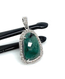Emerald Diamond Pendant, Natural Emerald Sterling Silver Pendant, May Birthstone Pendant, Pave Diamond Pendant, 1.45” x 0.75”