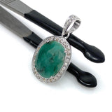 Emerald Pendant, Sterling Silver Pave Diamond Pendant, May Birthstone Pendant, Spiritual Healing Crystal Jewelry, Heart Chakra Jewelry Gift