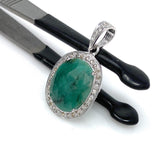 Emerald Pendant, Sterling Silver Pave Diamond Pendant, May Birthstone Pendant, Spiritual Healing Crystal Jewelry, Heart Chakra Jewelry Gift