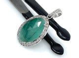 Emerald Diamond Pendant, Natural Emerald Sterling Silver Pendant, May Birthstone Pendant, Pave Diamond Pendant, 1.40” x 0.80”