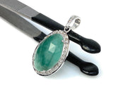 Emerald Diamond Pendant, Natural Emerald Sterling Silver Pendant, May Birthstone Pendant, Pave Diamond Pendant, 1.40” x 0.80”