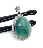Emerald Diamond Pendant, Natural Emerald Sterling Silver Pendant, May Birthstone Pendant, Pave Diamond Pendant, 1.40” x 0.80”