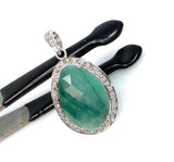 Emerald Diamond Pendant, Natural Emerald Sterling Silver Pendant, May Birthstone Pendant, Pave Diamond Pendant, 1.40” x 0.80”