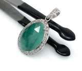 Emerald Diamond Pendant, Natural Emerald Sterling Silver Pendant, May Birthstone Pendant, Pave Diamond Pendant, 1.40” x 0.80”