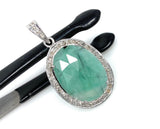 Emerald Diamond Pendant, Natural Emerald Sterling Silver Pendant, May Birthstone Pendant, Pave Diamond Pendant, 1.40” x 0.80”