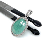 Emerald Diamond Pendant, Natural Emerald Sterling Silver Pendant, May Birthstone Pendant, Pave Diamond Pendant, 1.40” x 0.80”