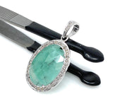 Emerald Diamond Pendant, Natural Emerald Sterling Silver Pendant, May Birthstone Pendant, Pave Diamond Pendant, 1.40” x 0.80”