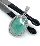 Emerald Diamond Pendant, Natural Emerald Sterling Silver Pendant, May Birthstone Pendant, Pave Diamond Pendant, 1.40” x 0.80”