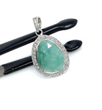 Emerald Diamond Pendant, Natural Emerald Sterling Silver Pendant, May Birthstone Pendant, Pave Diamond Pendant, 1.20” x 0.70”